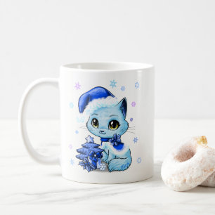 Belle tasse tirée par la main de chat de Noël pa