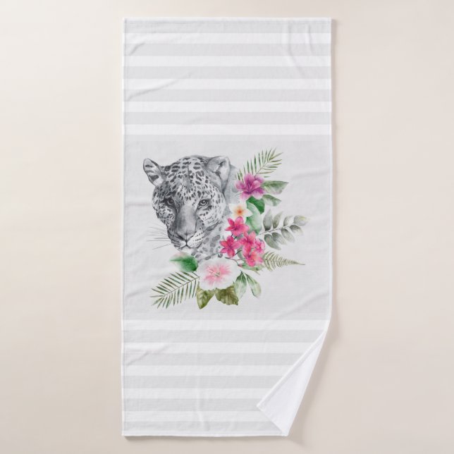 Belle tête léopard avec des rayures grises (Serviette de bain)