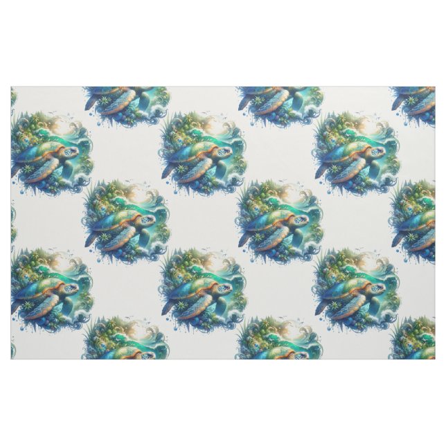 Belle Tissu de tortue marine de natation (Fat Quarter)