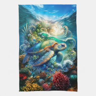 Belle Tortue de mer serviette de cuisine