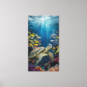 Belle Tortue, Poisson et Plantes de mer toile Impr