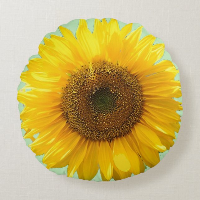 Belle tournesol sur Coussin rond vert clair (Devant)
