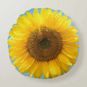 Belle tournesol sur Coussin Turquoise clair rond