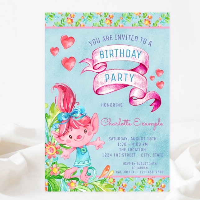 Belle Troll Invitations de fête d'anniversaire (You can change all of the text as needed for your event.)