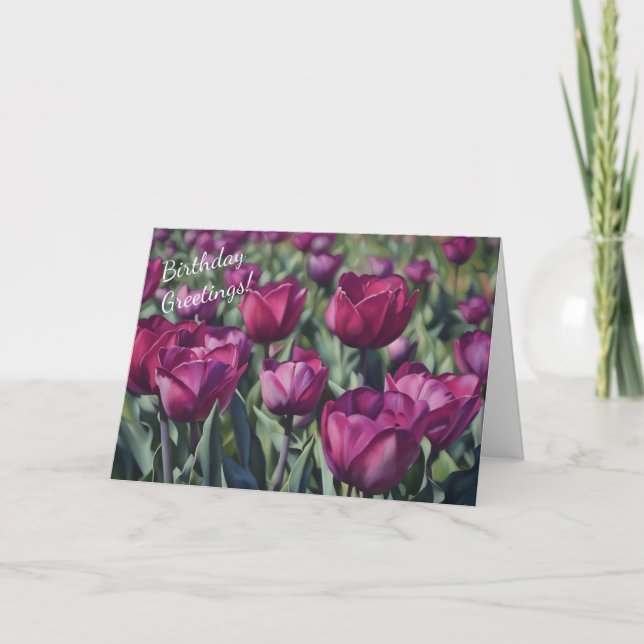 Belle Tulipe violette Fleurs Anniversaire Carte (Devant)
