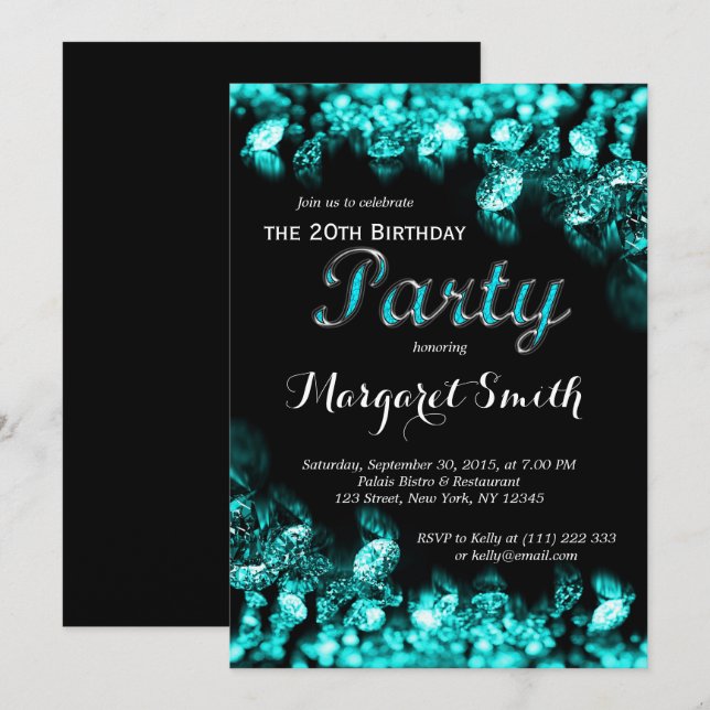 Belle Turquoise Diamond Invitation Anniversaire (Devant / Derrière)