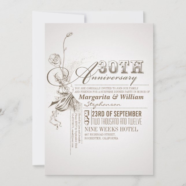 belle typographie 30e anniversaire invitations (Devant)