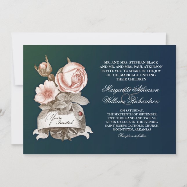 belle vintage bleue mariage invitations (Devant)