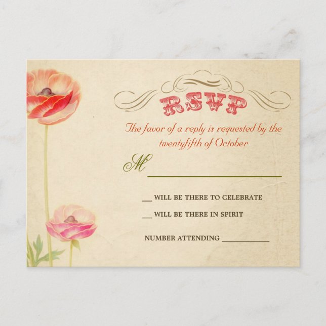 belle vintage mariage rsvp cartes postales (Devant)