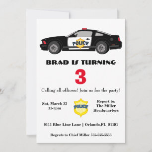 Belle voiture de police Anniversaire Invitation