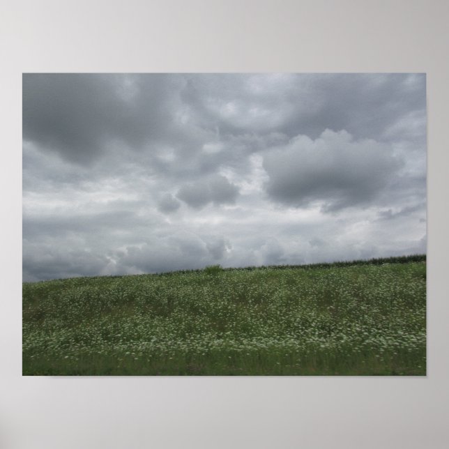 Belle vue panoramique, nuages et prairies Affiche (Devant)