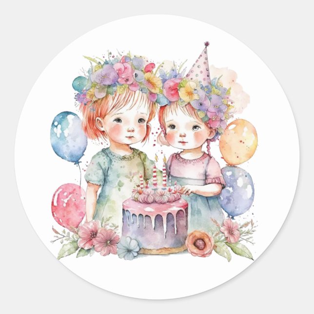 Belles autocollants d'anniversaire à l'aquarelle (Devant)