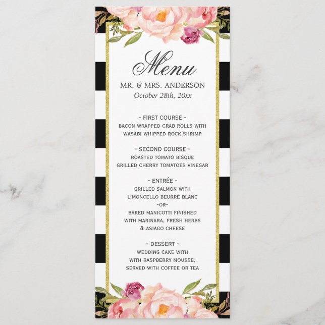Belles bandes florales Menu Mariage moderne (Devant)