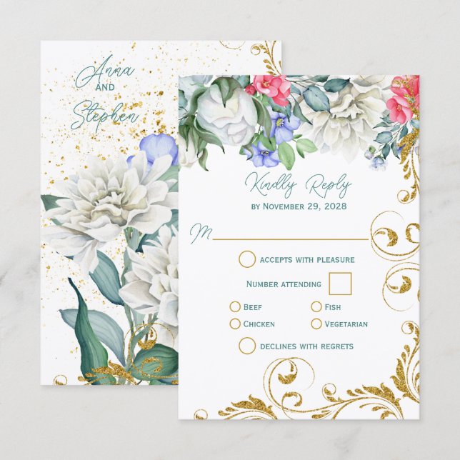Belles Botaniques avec Faux Gold Swirls RSVP (Devant / Derrière)