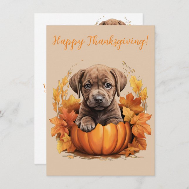 Belles Cartes Bon thanksgiving Puppy Watercolor (Devant / Derrière)