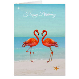 Belles cartes d'anniversaire de flamants sur la pl
