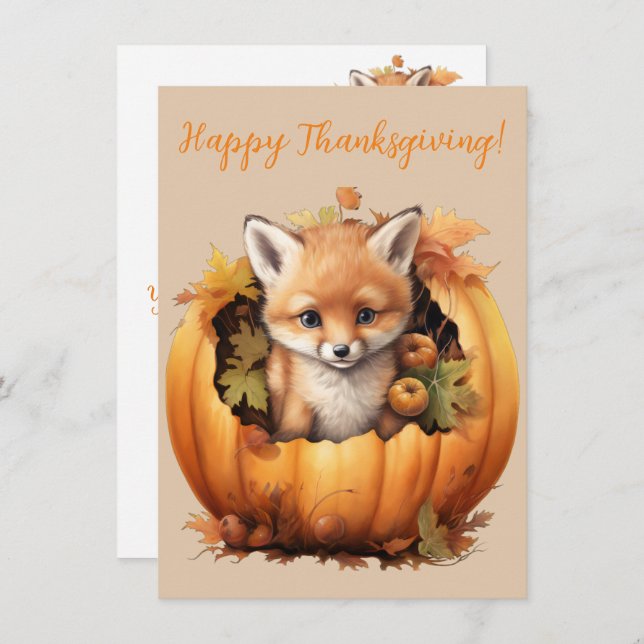 Belles cartes d'aquarelle Bon thanksgiving Fox (Devant / Derrière)