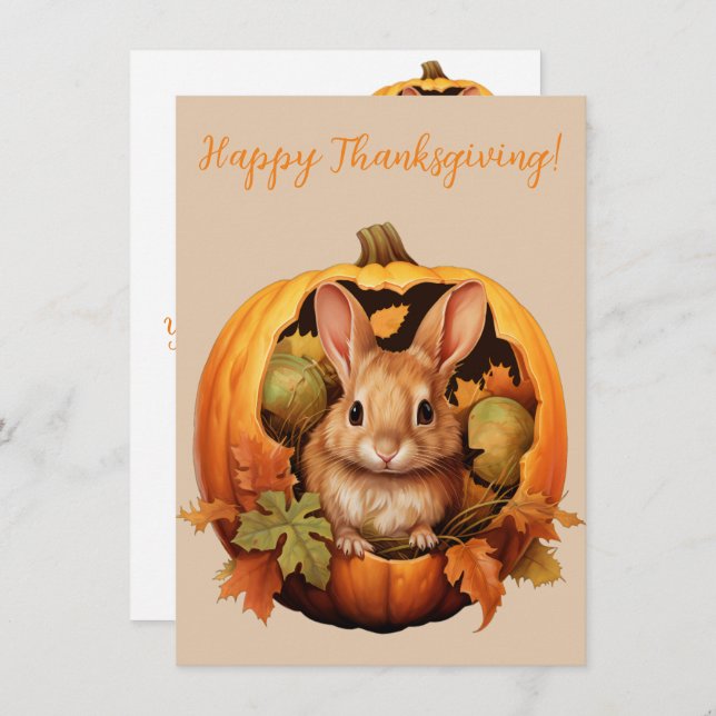 Belles cartes d'aquarelle Bunny Bon thanksgiving (Devant / Derrière)