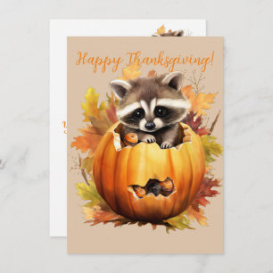 Belles Cartes D'Aquarelle Raccoon Bon thanksgiving