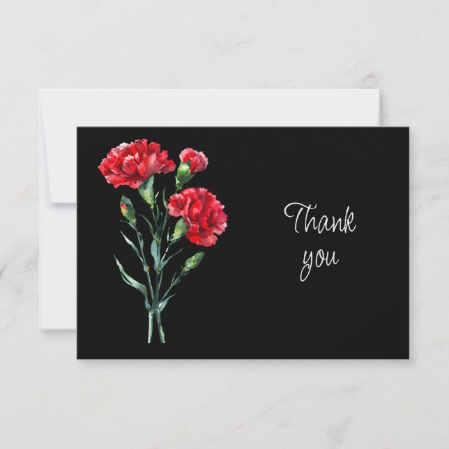 Belles cartes de remerciement fleurs d'œillets rou (Devant)