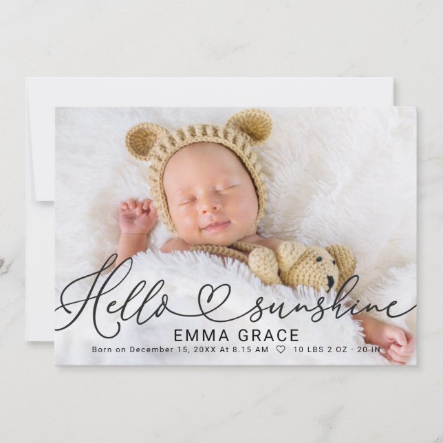 Belles Cartes Faire-part de naissance Photo Script (Devant)