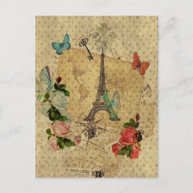 Belles cartes postales vintages collage tour Eiffe (Devant)