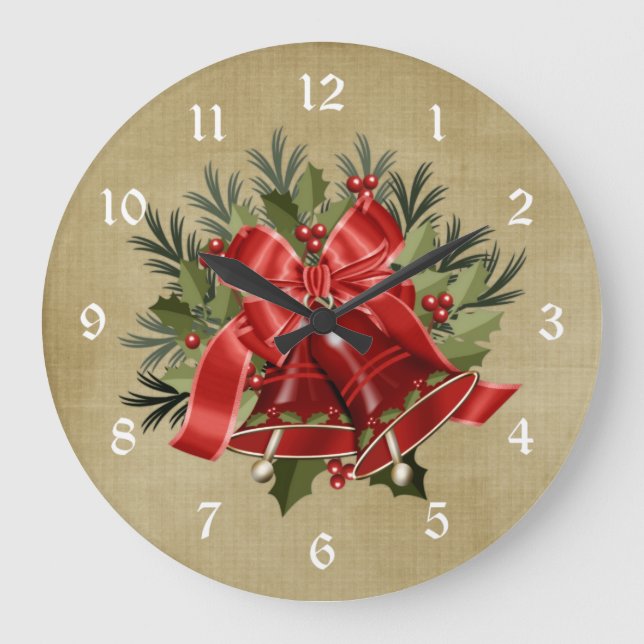 Belles cloches de Noël rouges Horloge murale de va (Recto)