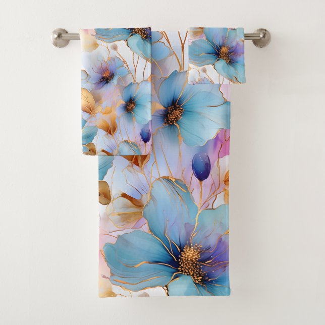 Belles fleurs bleues Encre d'alcool dans les paste (En situation)