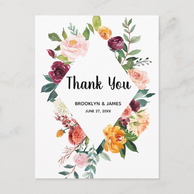 Belles fleurs d'automne Merci Mariage Cartes posta (Devant)