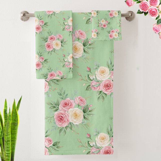 Belles fleurs de couleur pastel sur fond vert pâle (Créateur téléchargé)