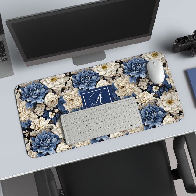 Belles fleurs de marine personnalisées sur le bure (Beautiful Navy Flowers Personalized Floral Desk Mat)