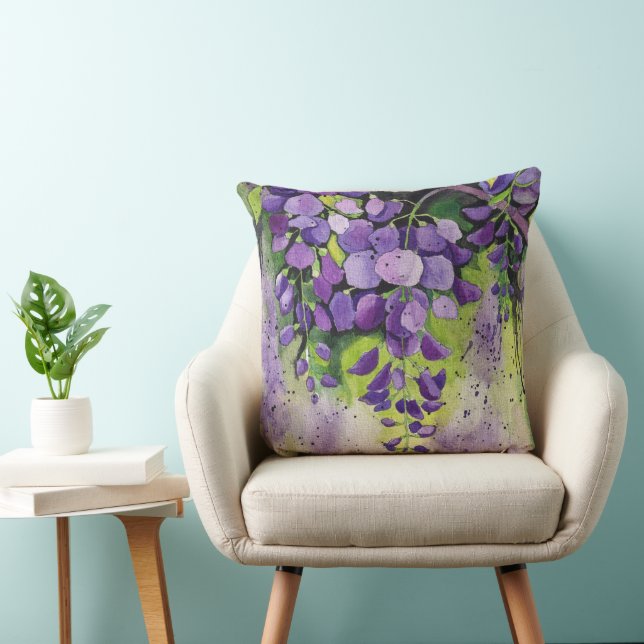 Belles Fleurs De Wisteria Dans Coussin D'Aquarelle (Chaise)