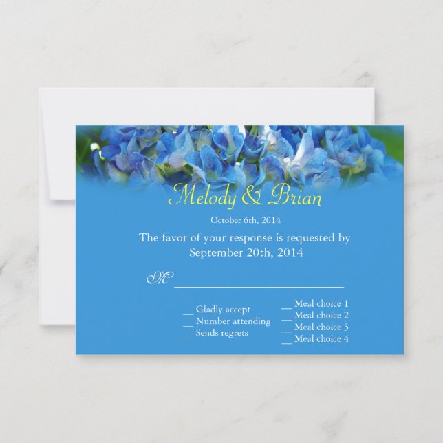 Belles fleurs d'hydrangée bleue mariage RSVP (Devant)