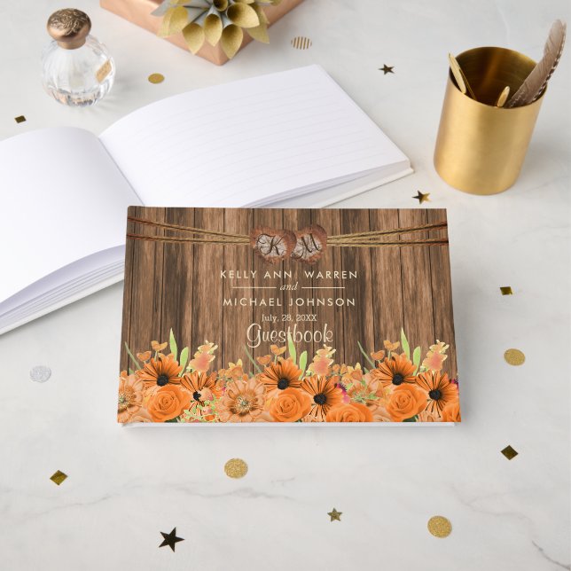 Belles fleurs orange sur bois - Livre d'or (Recto ouvert)