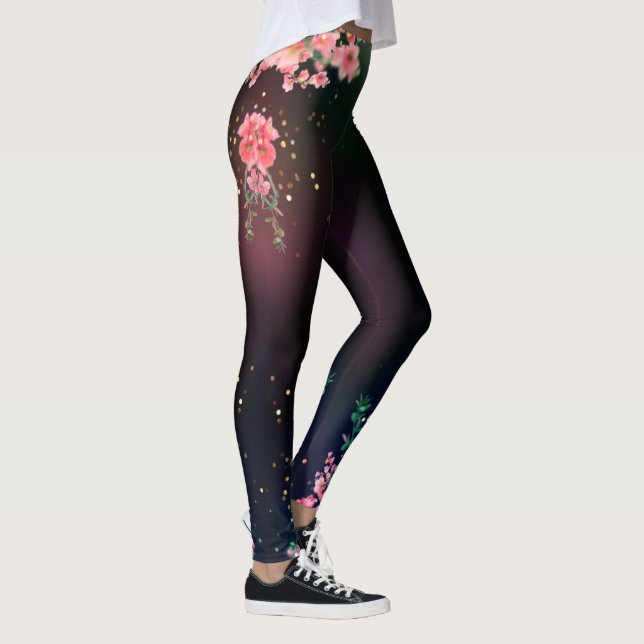 Belles fleurs roses fleurissent Leggings (Droite)