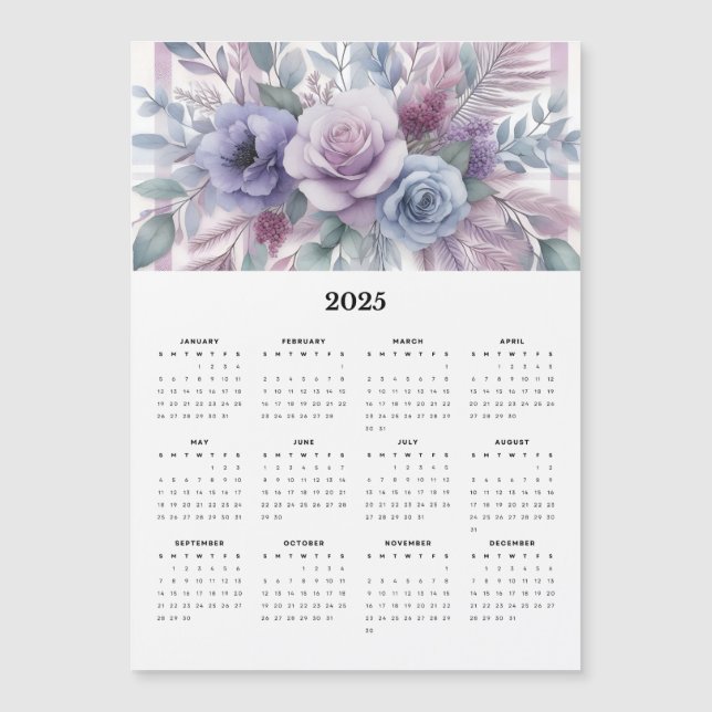 Belles fleurs violettes 2025 Calendrier magnétique (Devant)