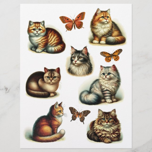 Belles illustrations de chats avec des papillons (Devant)