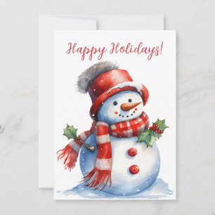 Belles Joyeuses Vacances Snowman Watercolor Cartes