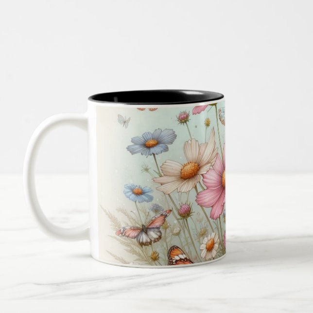 Belles papillons sur des Mugs de fleurs (Gauche)
