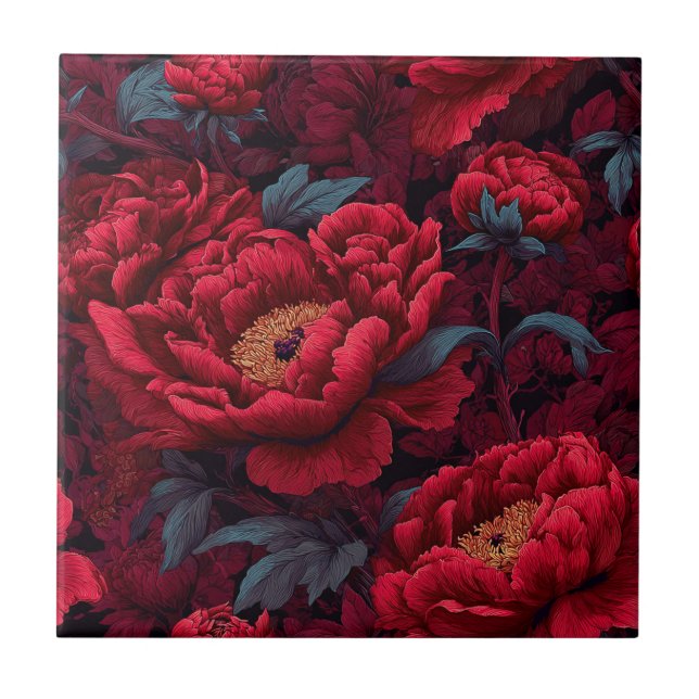 Belles Peonies Rouges Carreaux Pour Le Backsplash (Devant)