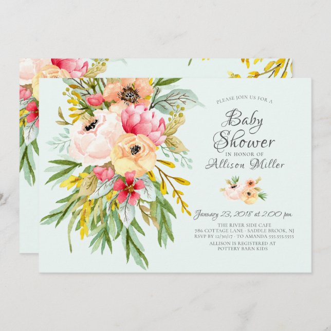 Belles pivoines Floral Baby Shower Invitations (Devant / Derrière)