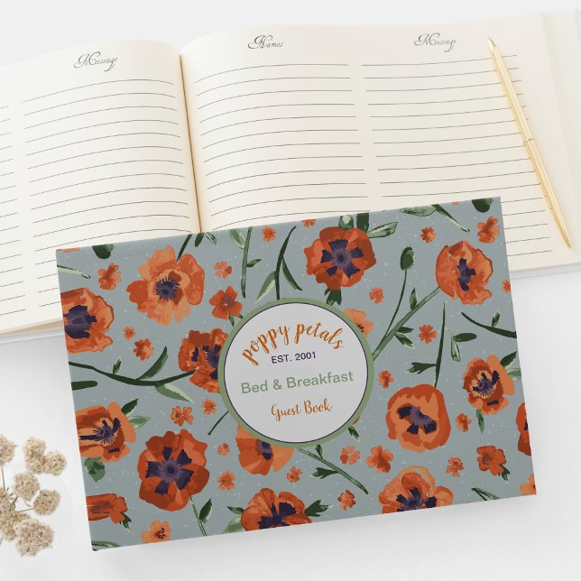 Belles Poppies Floral Pattern Livre d'invité (Exquisite Hand-Painted Orange Oriental Poppies Guest Book from Studio Posies.
)