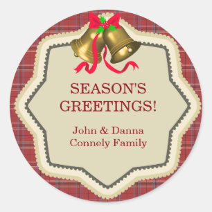 Bells de Noël Stickers étiquette cadeau Red Plaid