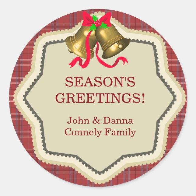 Bells de Noël Stickers étiquette cadeau Red Plaid (Devant)