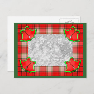 Bells Red Plaid Christmas Holiday Photo Carte post