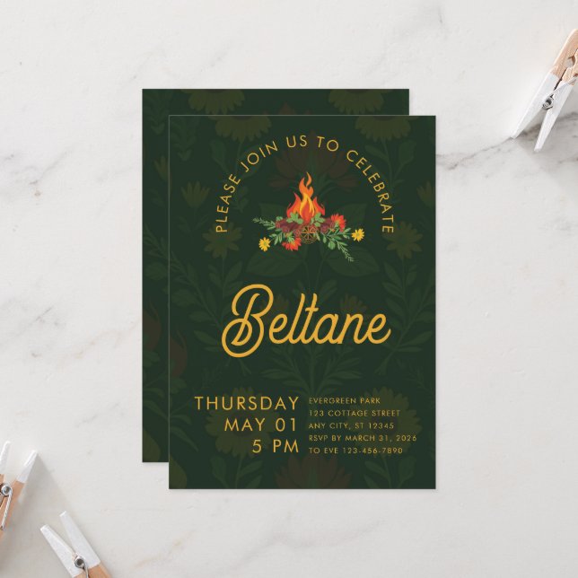 Beltane | Printemps | Invitation Roue de l'Année (Devant/Arrière en situation)