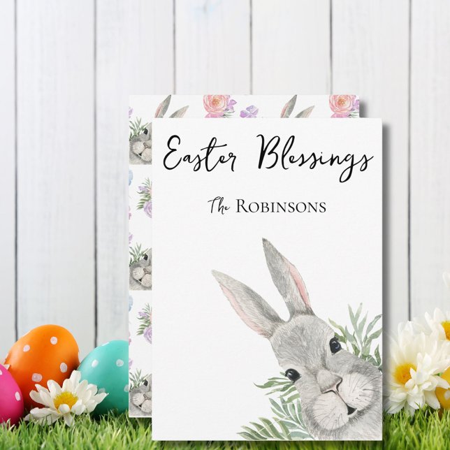 Bénédiction de Pâques Curieux lapin gris Feuilles  (Créateur téléchargé)