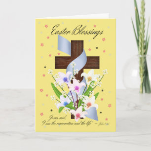 Bénédictions de Pâques - croix et fleurs - carte
