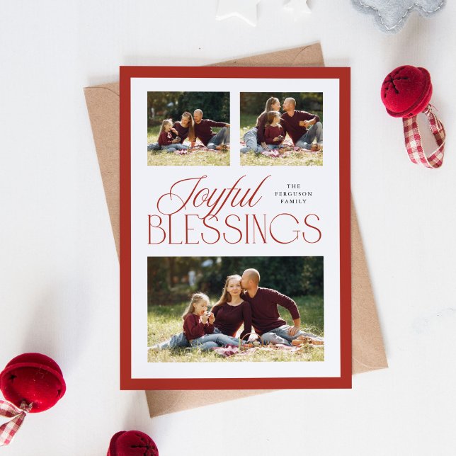 Bénédictions joyeuses Noël religieux 3 Cartes phot (joyful blessings religious Christmas photo card)