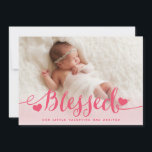 Béni | Faire-part de naissance rose Valentine<br><div class="desc">Annoncez l'arrivée de votre nouvelle petite Saint Valentin avec cette douce petite faire-part de naissance fille. Le mot "Béni" en écriture rose avec deux coeurs et un design arrière - plan rose et sombre avec votre photo de bébé est un design parfait pour présenter votre fille. Ajoutez votre nom de...</div>